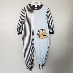 Babyworks NWOT Baby Boy 6-9 Months Blue Brown Footie Pajamas Dog Stripes PJs